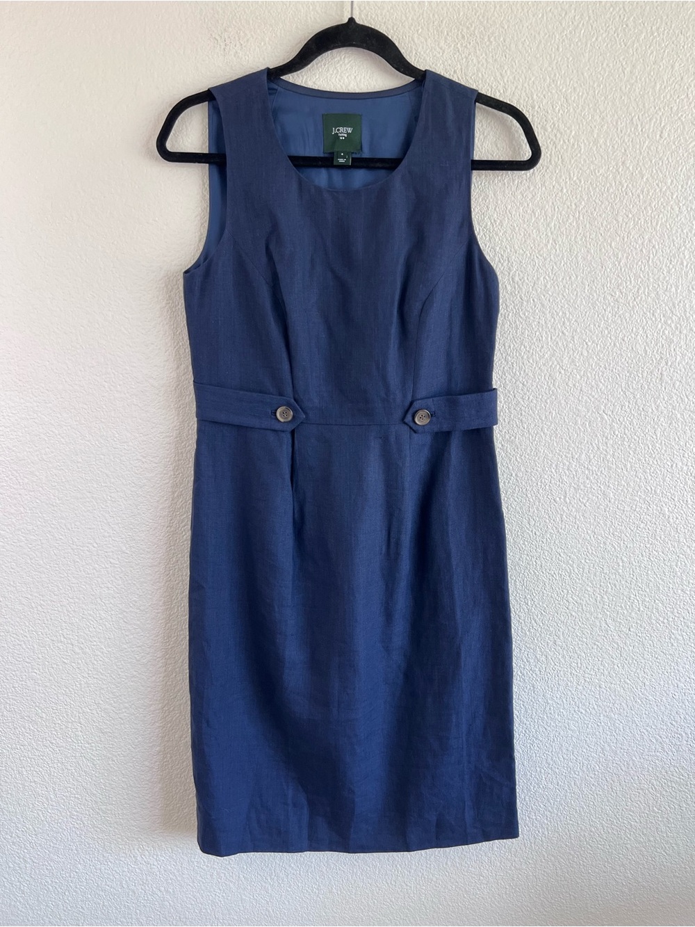 J. Crew Factory Women's Sheath Dress with Waist Tabs Linen Navy Suiting